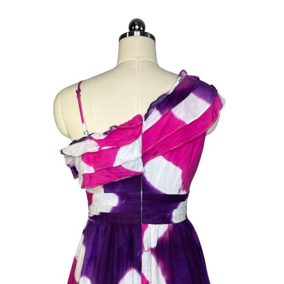 Busayo Collective Purple and Pink Tie Dye Ruffle One-Shoulder Midi Dress | 6 - Picture 8 of 12